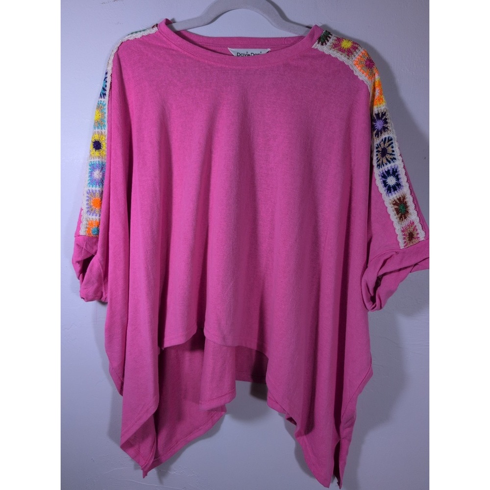 Davi and‎ Dani Pink Crochet Sleeve Oversized Top Small